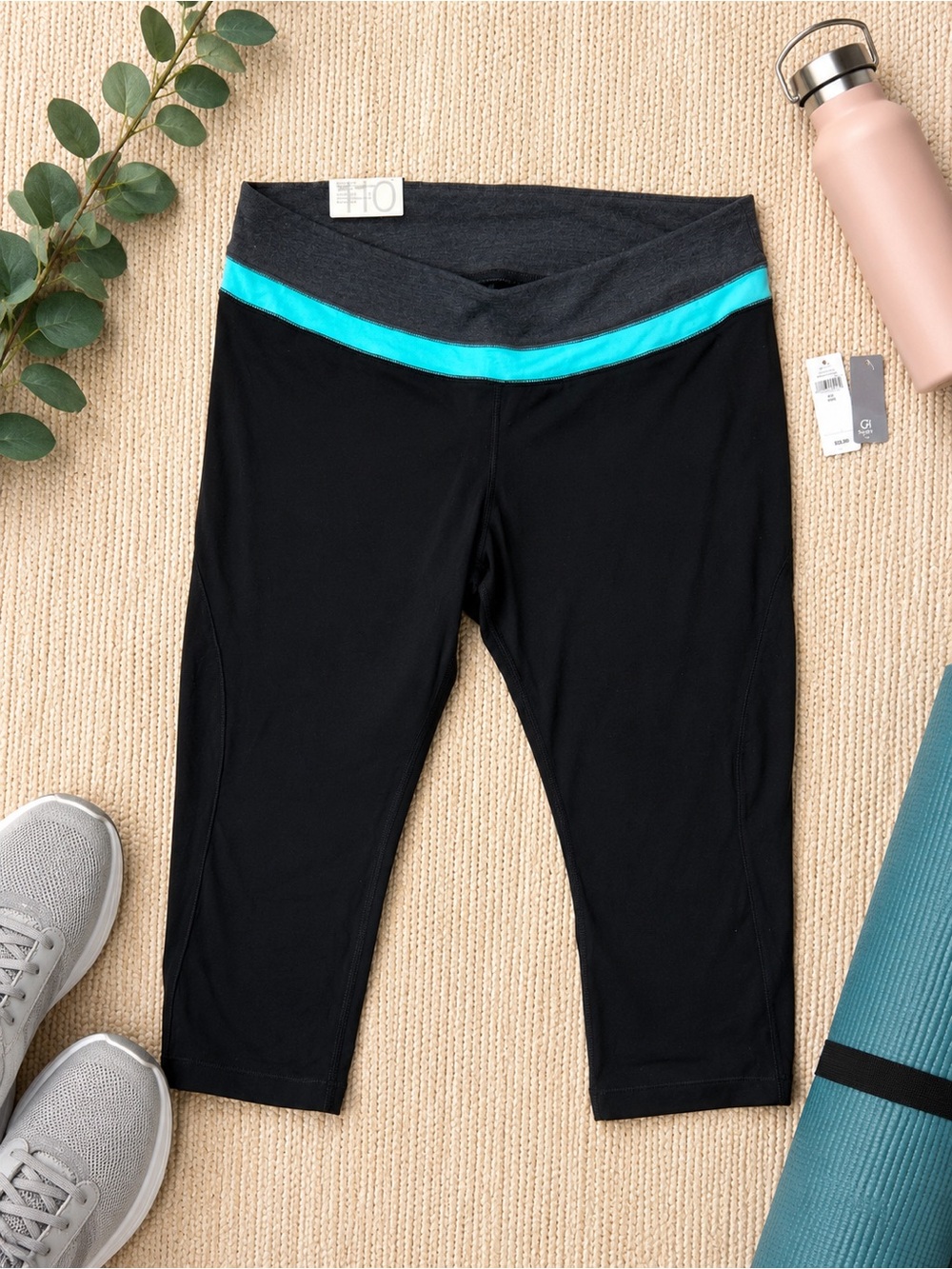 GAP Black Capri Leggings with Teal Accent Waistband
